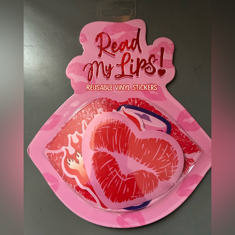 NWT Reusable Vinyl Lipstick Stickers “Read My Lips!” Sealed, brand new.